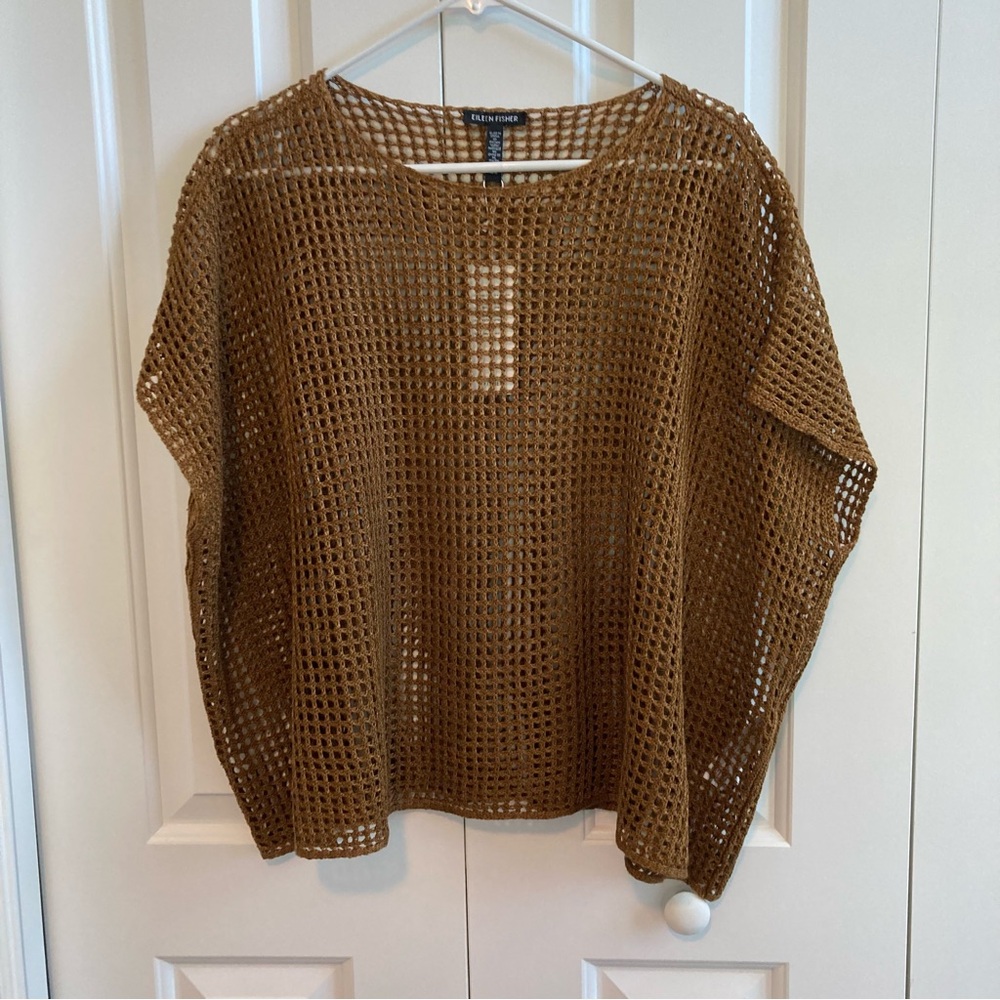 Knit Top Organic Linen EILEEN FISHER Délavé Bateau Neck Bronze W/Tags Was $268